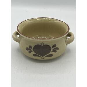 NCE 1985 Stoneware Double Handle Soup Bowl Crock Brown Heart 4.5" Vintage